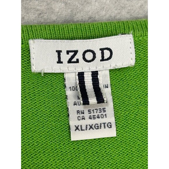 VTG IZOD Womens XL Preppy Argyle Zip Cardigan Bright Green Cotton Sweater - Picture 7 of 14